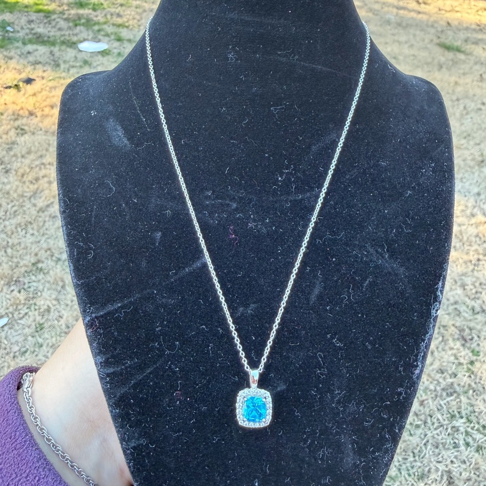925 Sterling Silver Necklace with Blue Gemstone